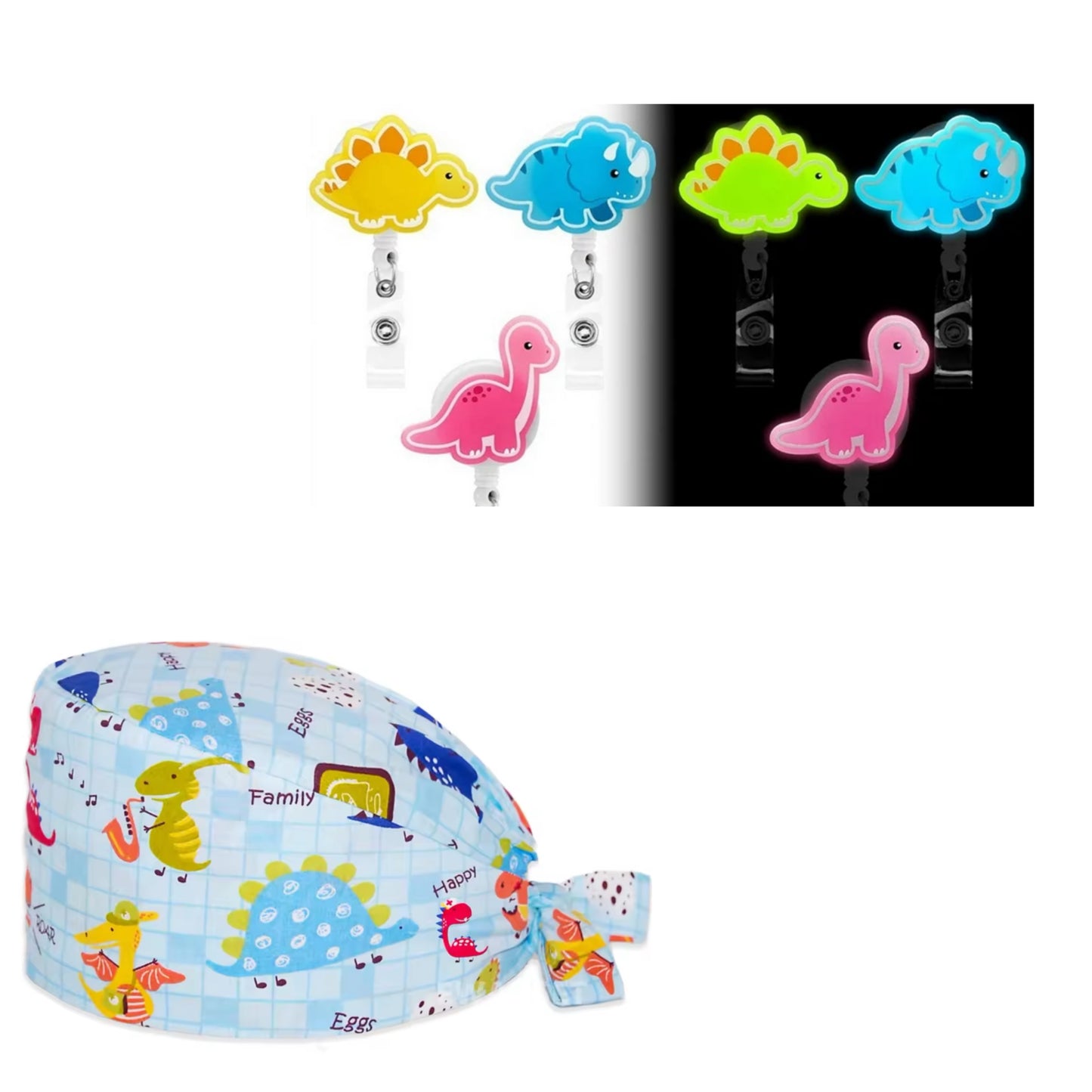 Surgical scrub cap with matching badge reel